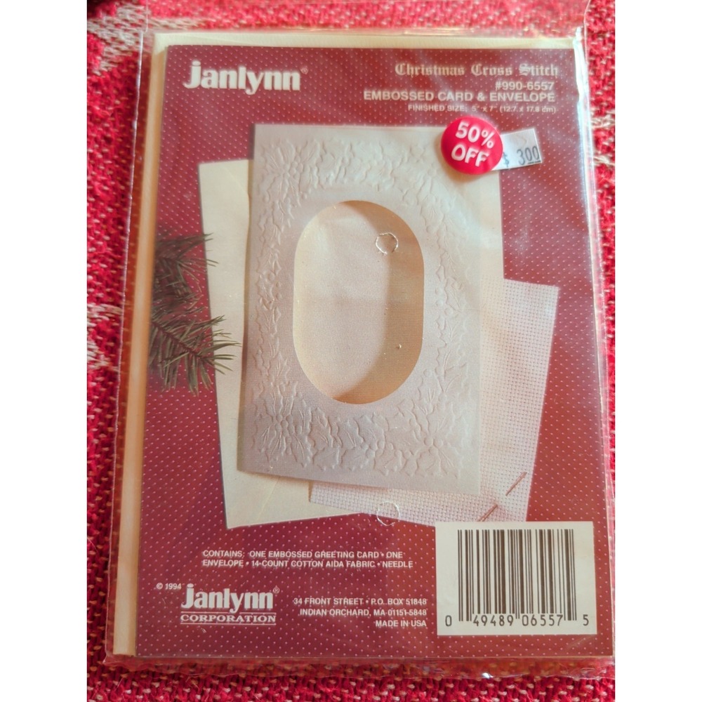 New Vintage KIT Janlynn Counted Cross Stitch Embossed Card & Envelope 5" X 7"